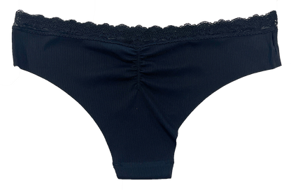 Laser Cut Rib Cheeky with Lace Waist, XS-2X