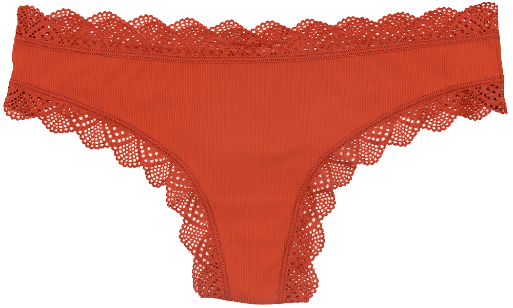Red Rib Microfiber Thong with Lace Trim